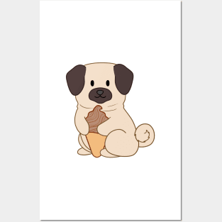 Chocolate Ice Cream Pug Posters and Art